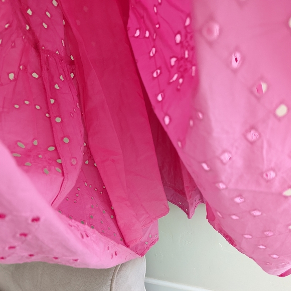 ZARA PINK OPENWORK EMBROIDERED MIDI DRESS PUFF SLEEVES - Picture 6 of 12